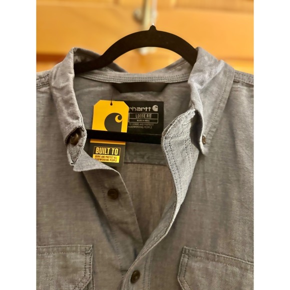 NWT Carhartt Men's Medium Blue Chambray Long Sleeve Work Shirt Button Up Utility - Picture 2 of 7